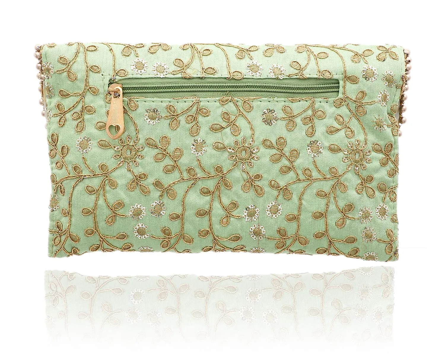 Kuber Industries Handcrafted Embroidered Clutch Bag Purse Handbag for Bridal, Casual, Party, Wedding (Green and Grey) - CTKTC034528-2 Pieces