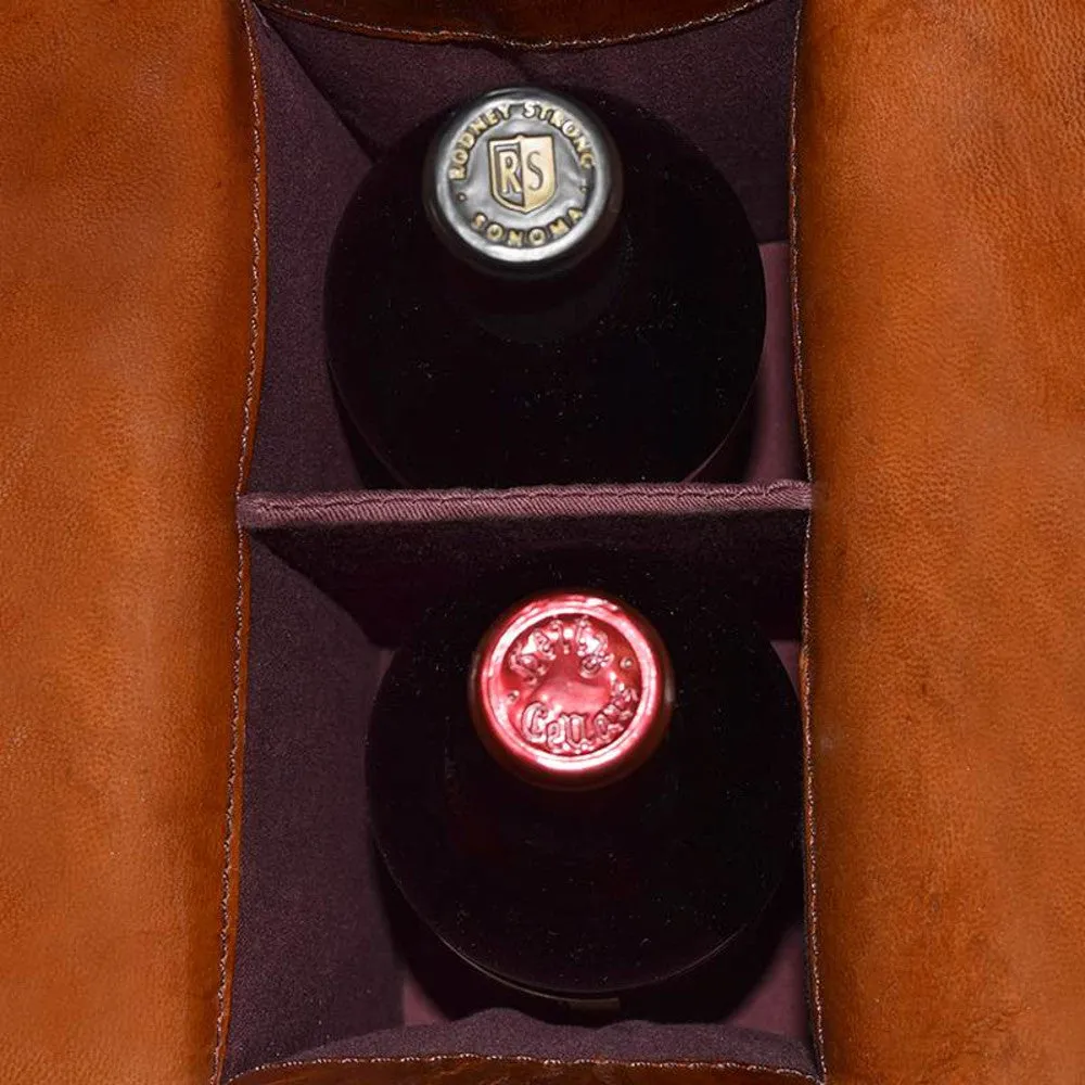 Leather Wine Bag Brown 2 Bottle