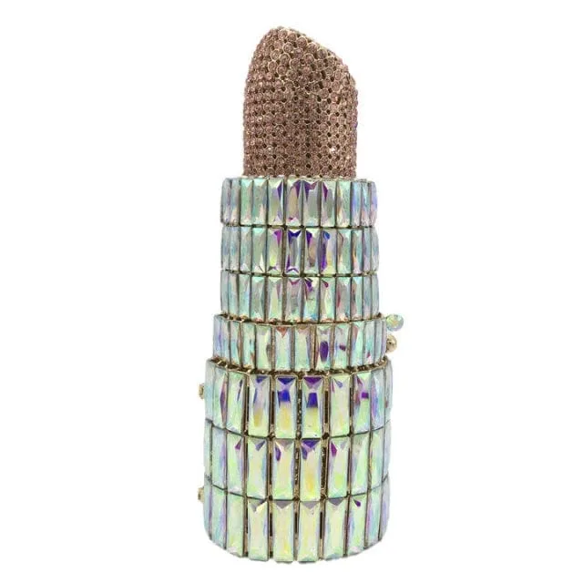 Lipstick Crystal Purse Rhinestone Clutch Evening Handbag