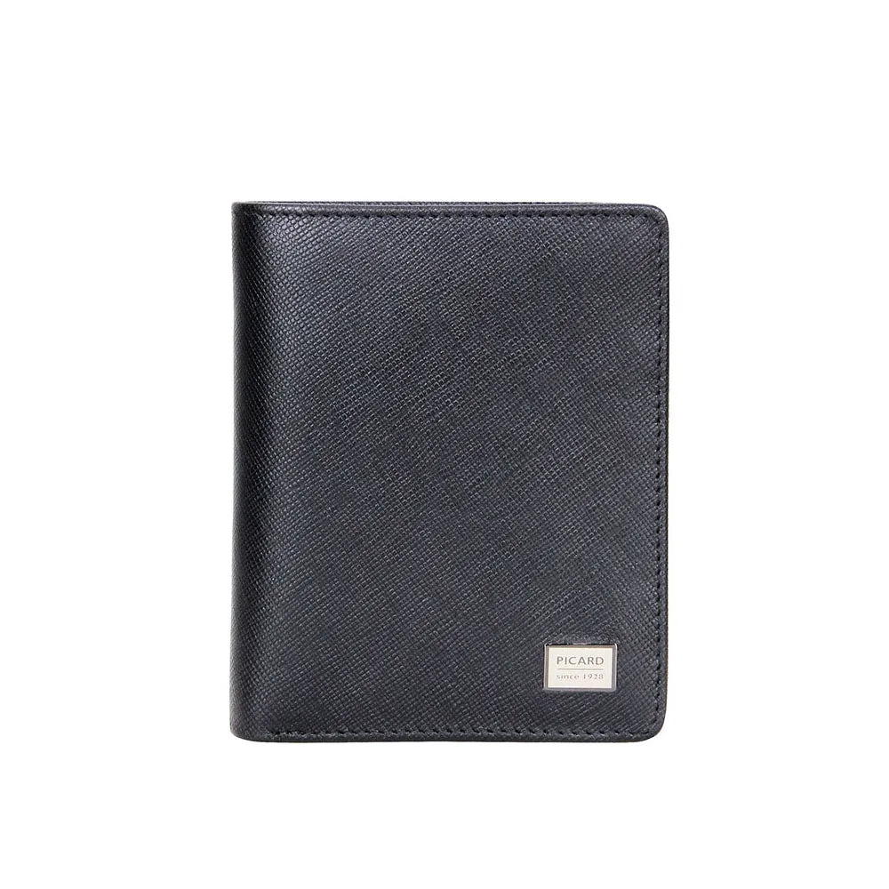 Picard Saffiano Men's Vertical Leather Wallet with Centre Flap and Coin Pouch (Black)