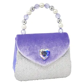 Pink Poppy Princess Violet Velvet & Sequin Handbag With Beaded Handle