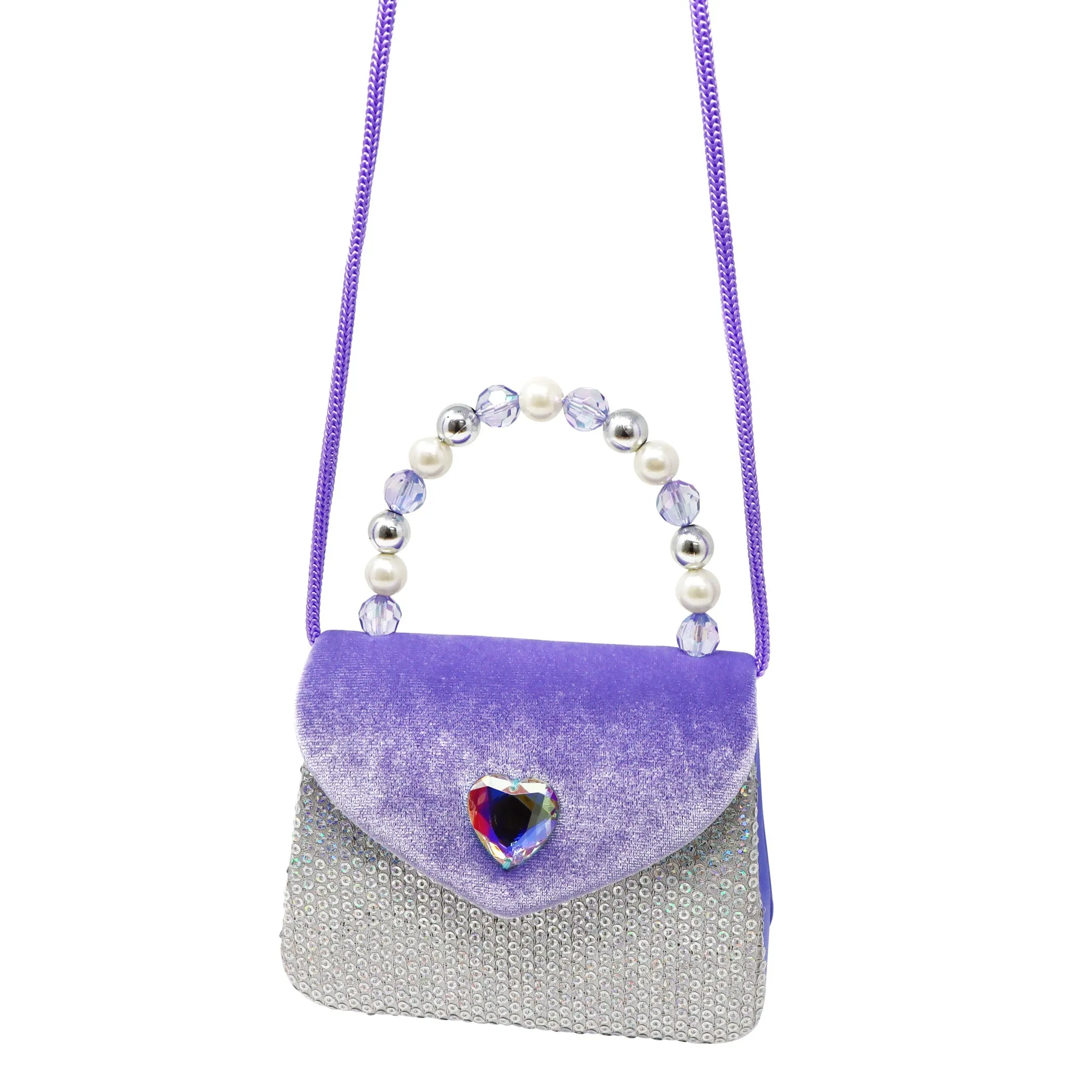 Pink Poppy Princess Violet Velvet & Sequin Handbag With Beaded Handle
