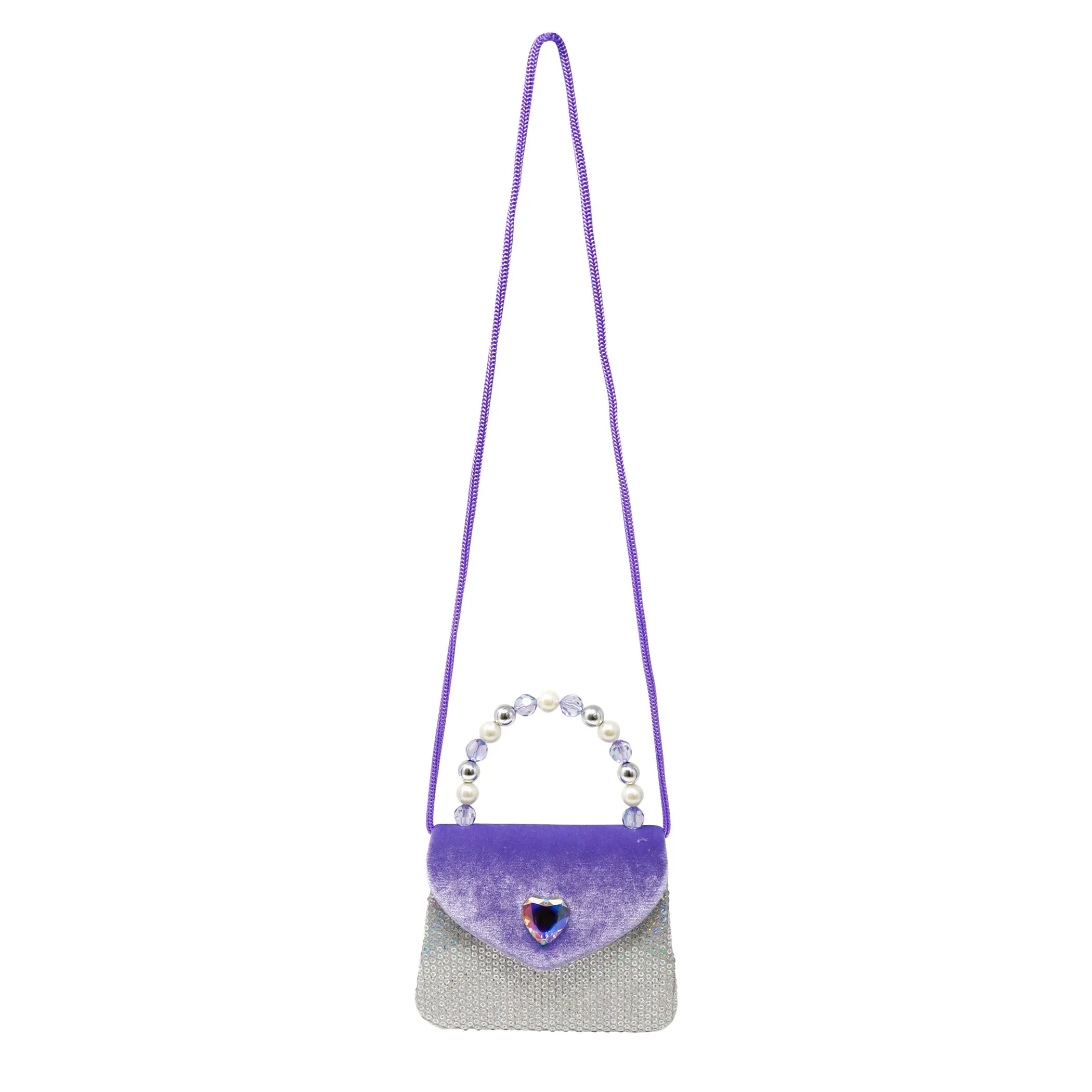 Pink Poppy Princess Violet Velvet & Sequin Handbag With Beaded Handle