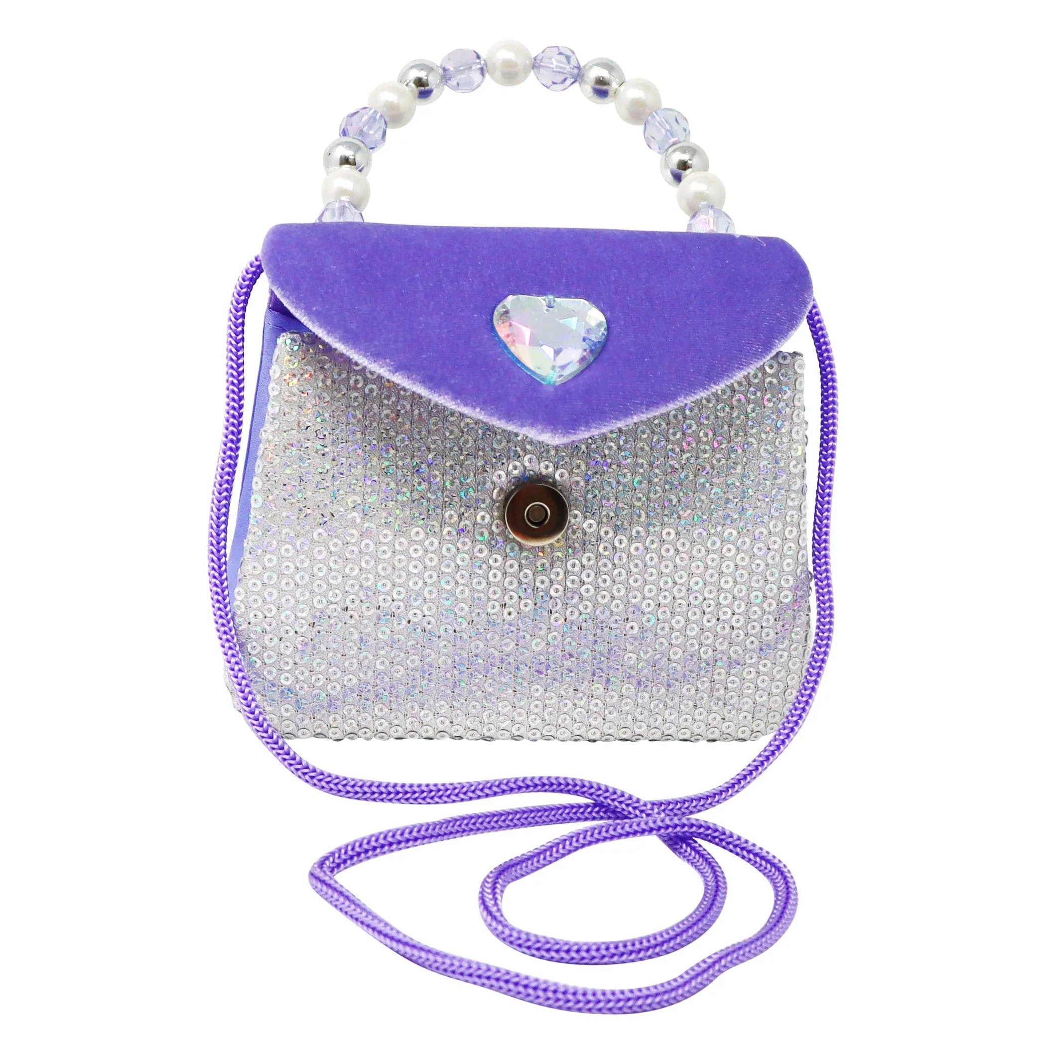 Pink Poppy Princess Violet Velvet & Sequin Handbag With Beaded Handle