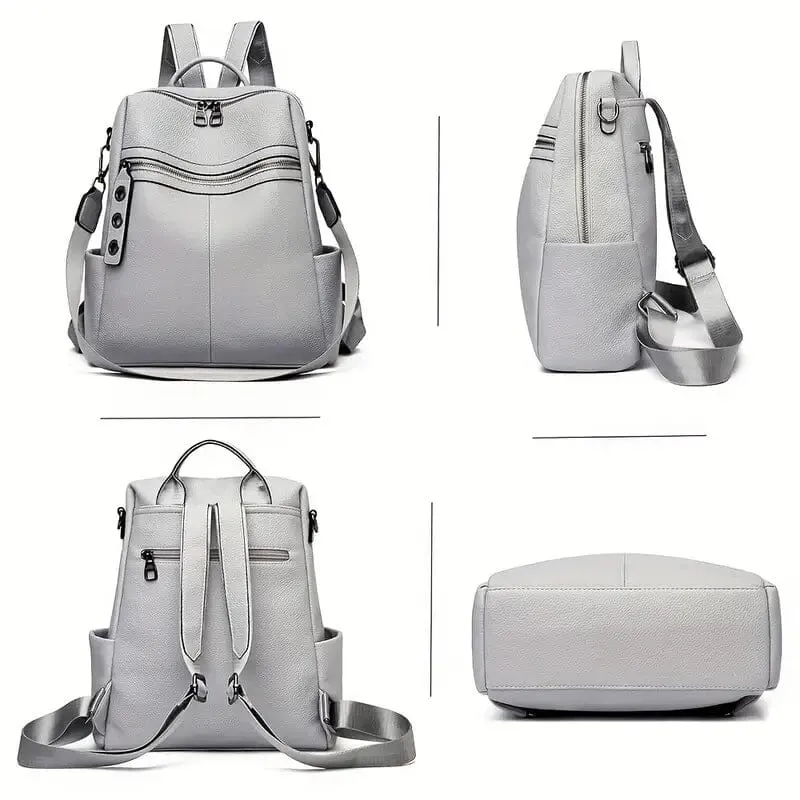 Premium Genuine Leather Womens Backpack - Brown