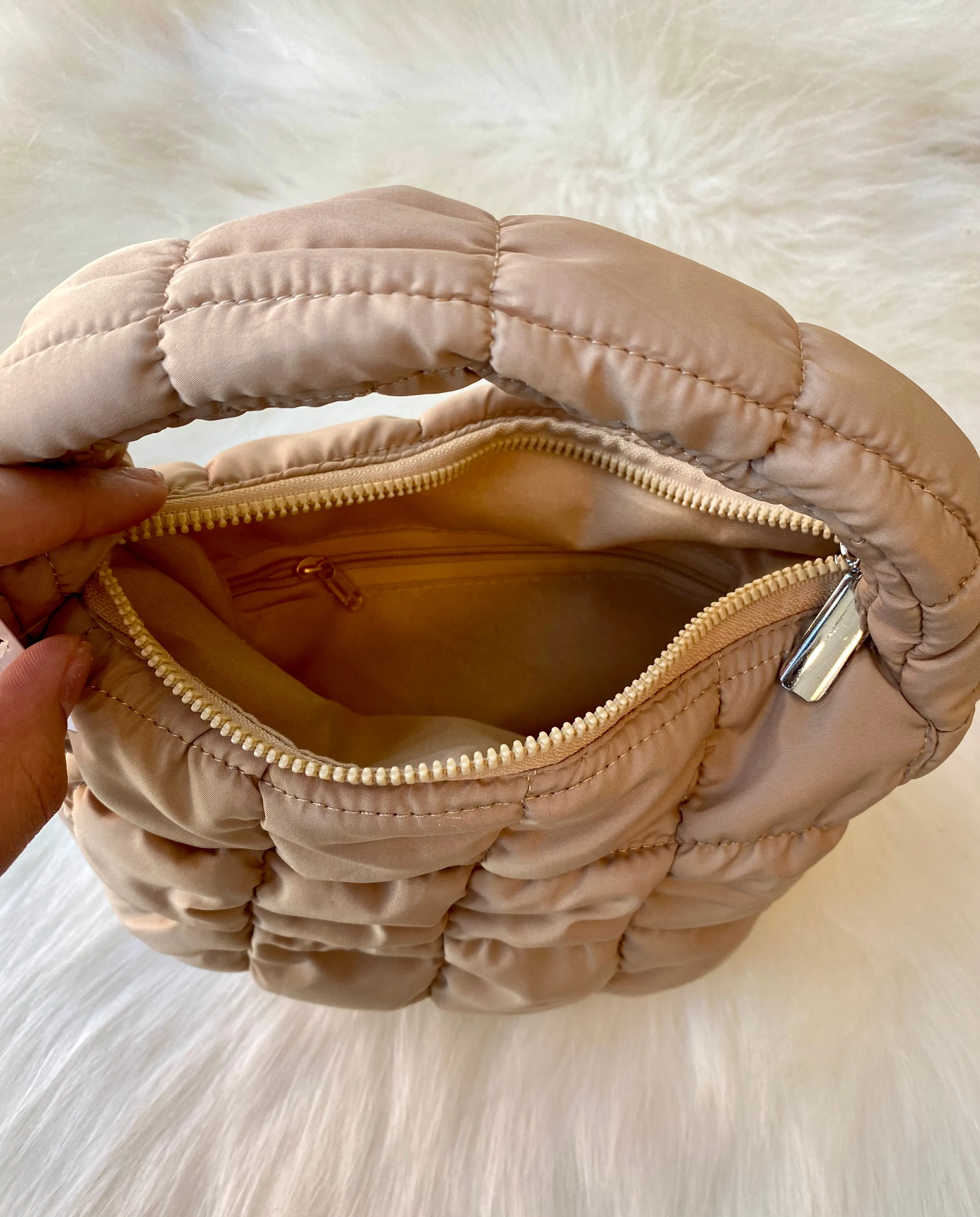 Quilted Mini Puff Bag | Mocha