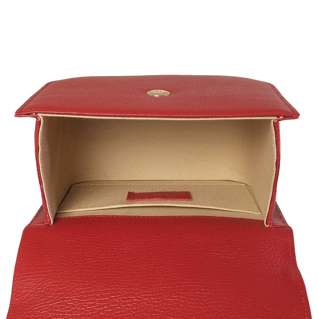 Red Textured Leather Crossbody Bag