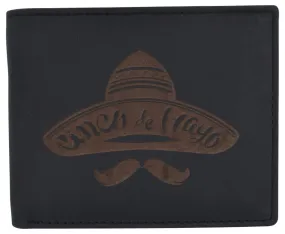 RFID Blocking Mens Genuine Leather Bifold 5 de Mayo Sombrero Logo Wallet