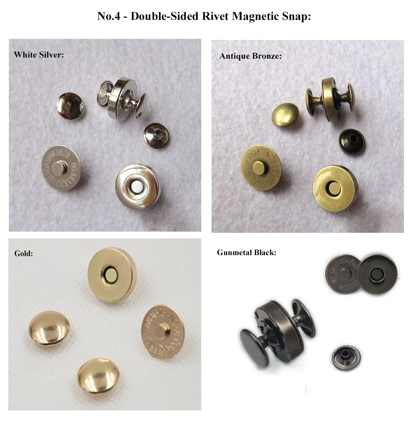 Round Double Rivet Magnetic Snap Closure Fastener Button Purse Clasp Bag Sewing 10 14 17 20mm Silver Gold Bronze Gunmetal Black