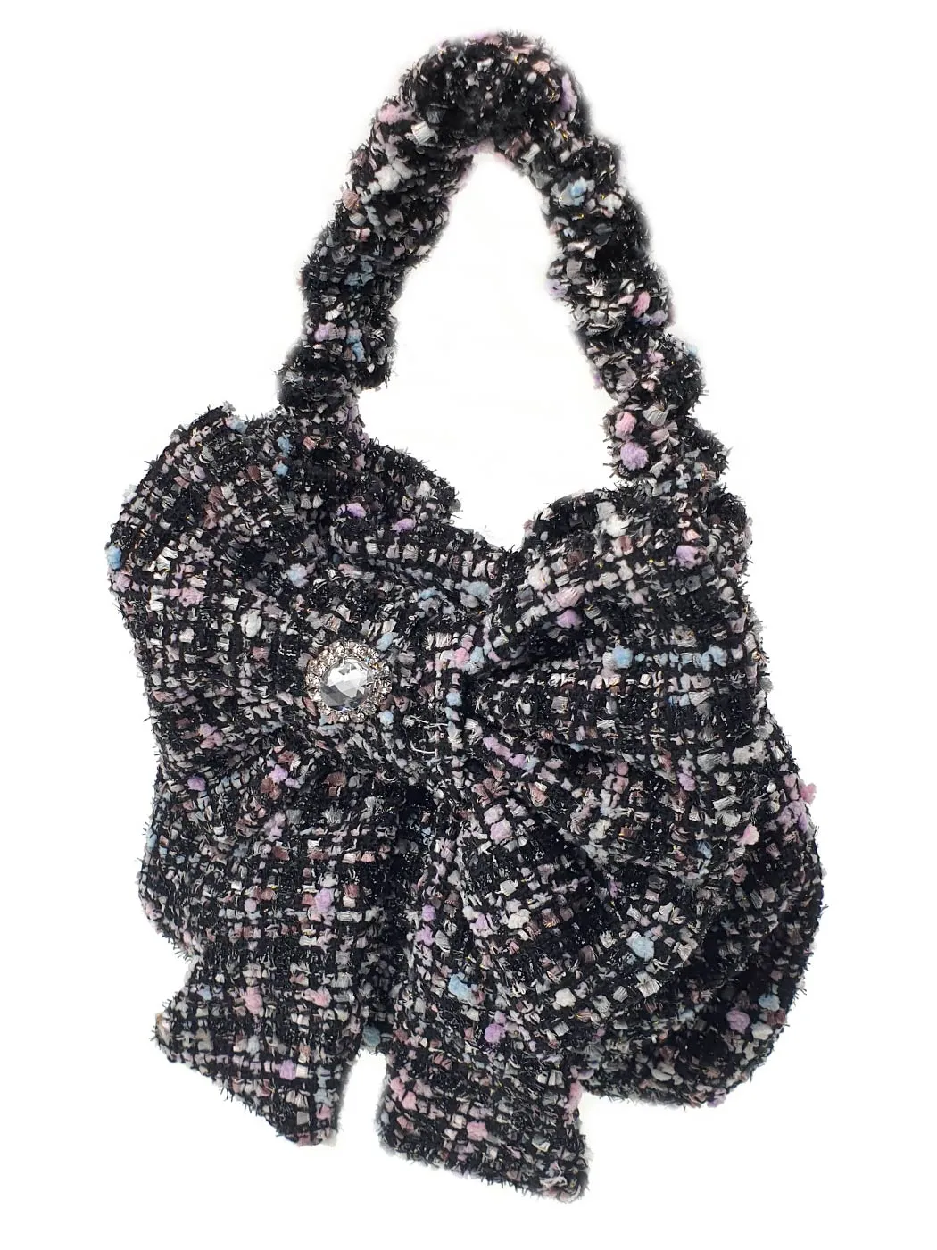Stone accessory-embellished tweed mini bag-01445000013