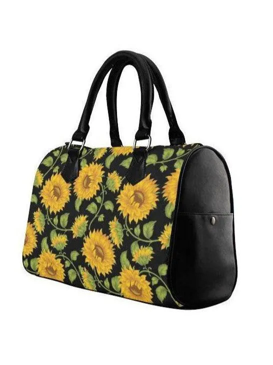 SUNFLOWERS BLACK Barrel Type Handbag