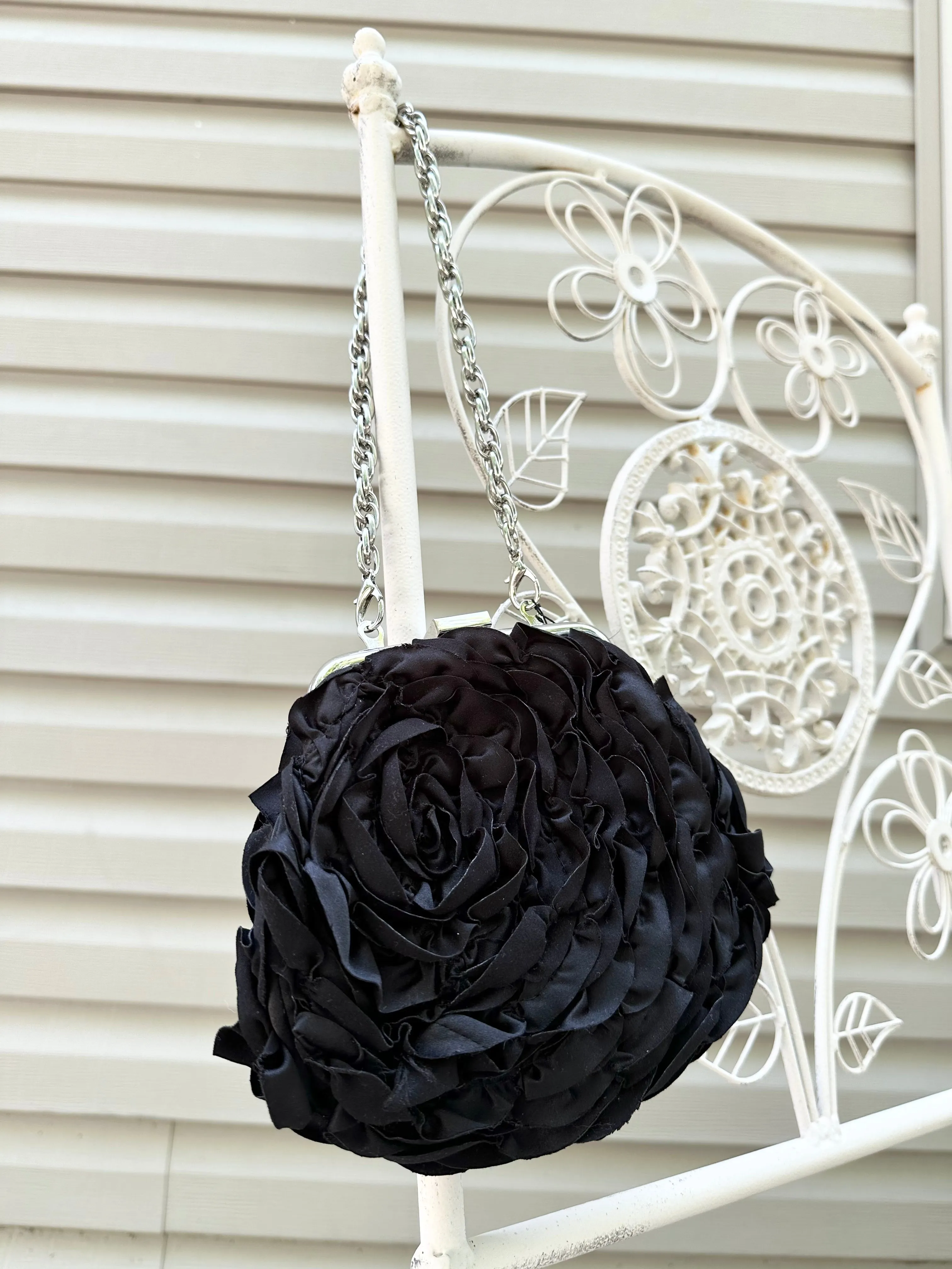Vintage Y2k 2000s Black Rose Handbag Purse