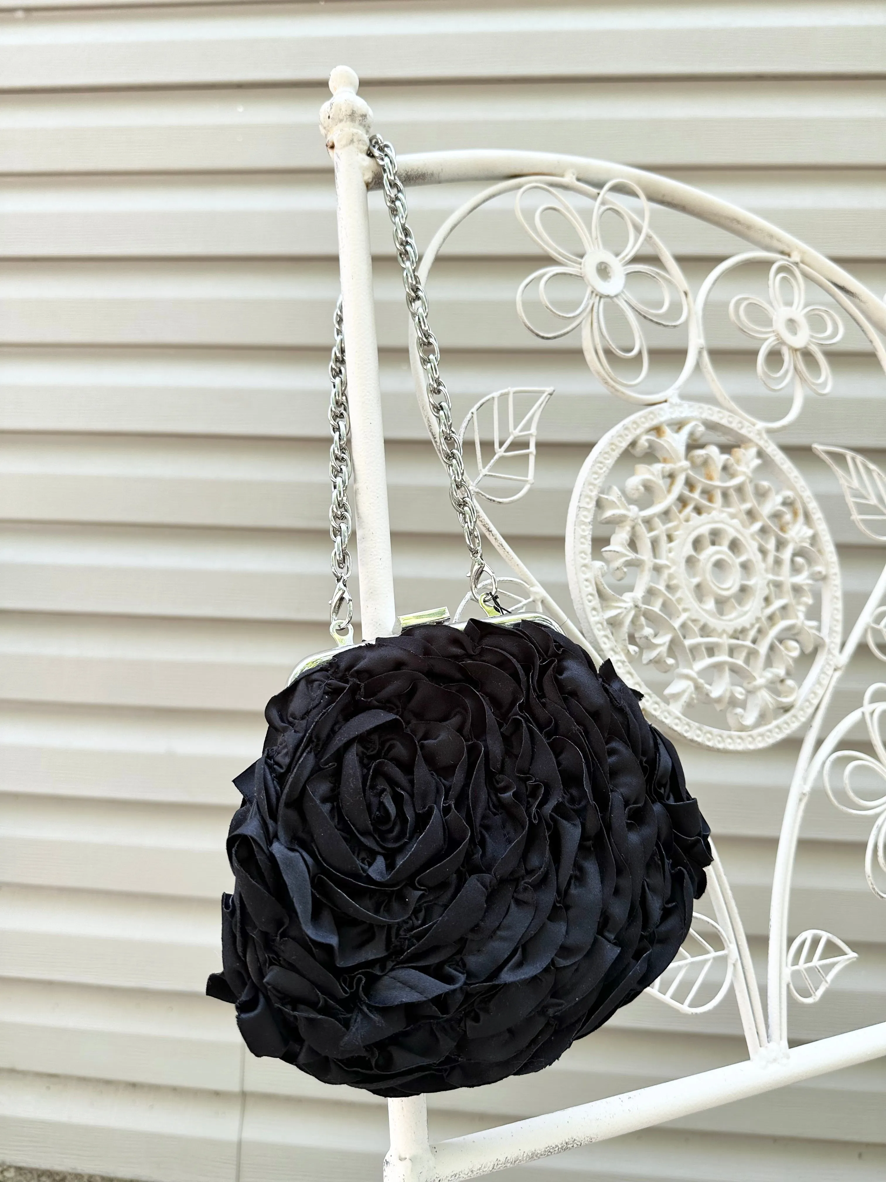 Vintage Y2k 2000s Black Rose Handbag Purse