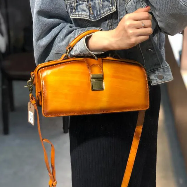 Women's Black Leather Handbags Doctor Satchel Purse Small Shoulder Bags for Women