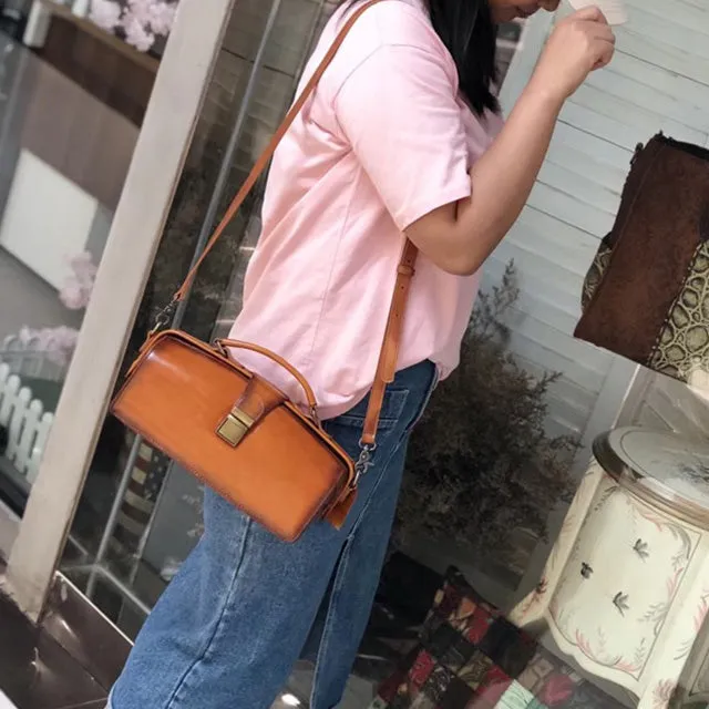 Women's Black Leather Handbags Doctor Satchel Purse Small Shoulder Bags for Women