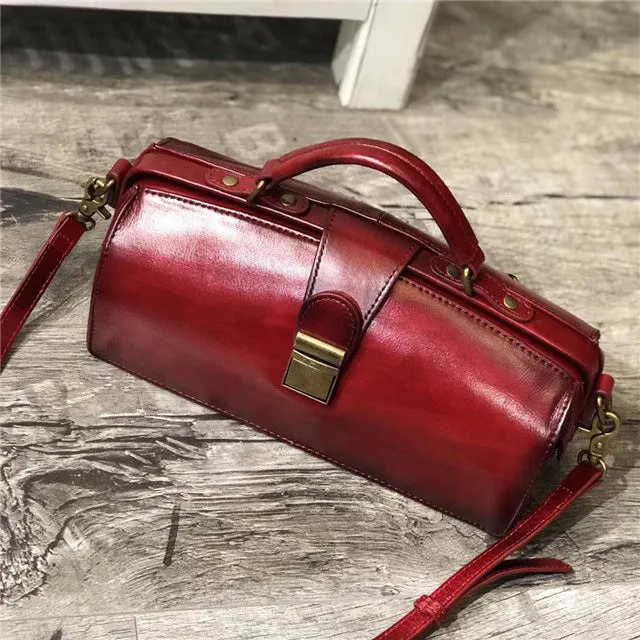 Women's Black Leather Handbags Doctor Satchel Purse Small Shoulder Bags for Women