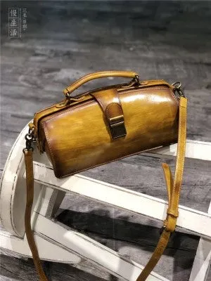 Women's Black Leather Handbags Doctor Satchel Purse Small Shoulder Bags for Women